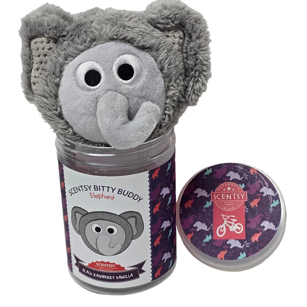 Scentsy Bitty Buddy Gray Elephant Plush Scented Black Raspberry Vanilla Fragrant